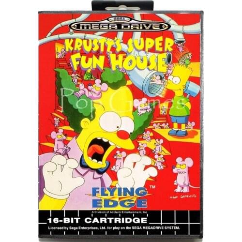 Krustys Super Fun House with Box for 16 bit Sega MD Game Card for Mega Drive for Genesis Video Console