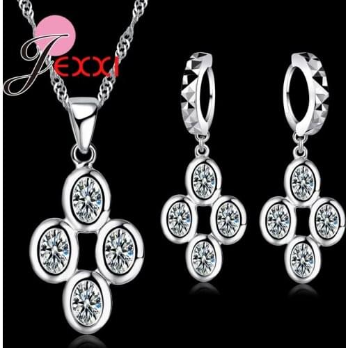 Best Quality 925 Sterling Silver Jewelry Sets Four CZ Crystal Necklace Earring Set For Women Party Jewelry Fast Shipping