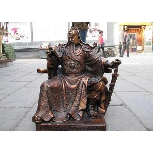 Copper Statue China Red Bronze Copper Sit Guan Gong Read Book Guan yu warrior God Statue