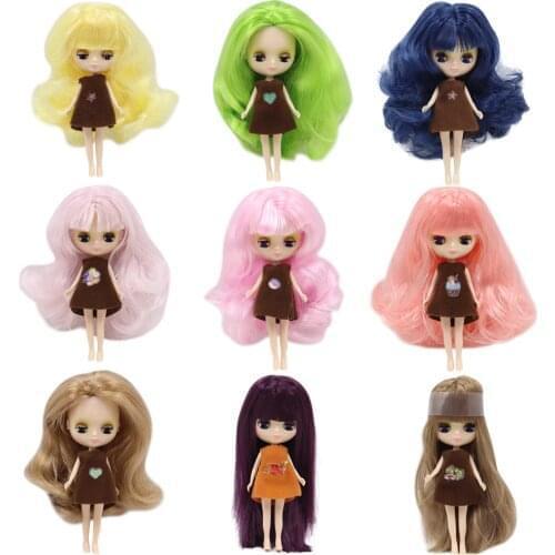 Mini Blyth nude doll 10CM multiple hair color with random dress with/without bangs normal body DIY fashion toys