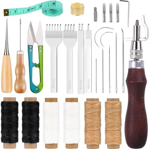 LMDZ Leather Craft Tools Kit Hand Sewing Waxed Thread Needle Stitching Punch Craft Tool DIY Handmade for Leather Craftworks
