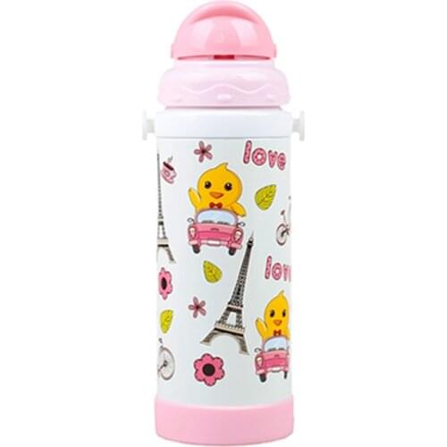Shatter-proof spill-proof heat-resistant carton straw 280-450ml stainless steel water bottle sippy baby cup on sale KD9309