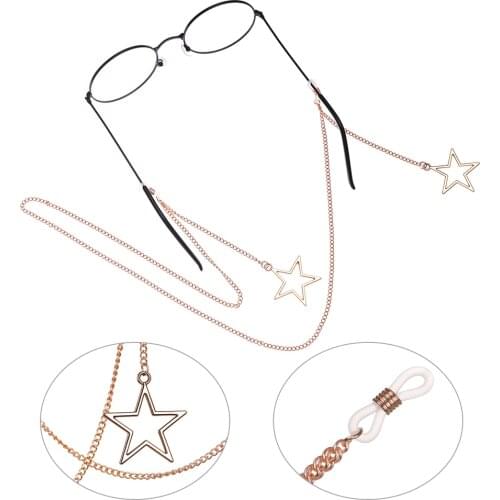 New Fashion Women Eyeglass Chains Star Sunglasses Reading Glasses Chain Eyewear Holder Black Acrylic Beads Neck Strap Rope
