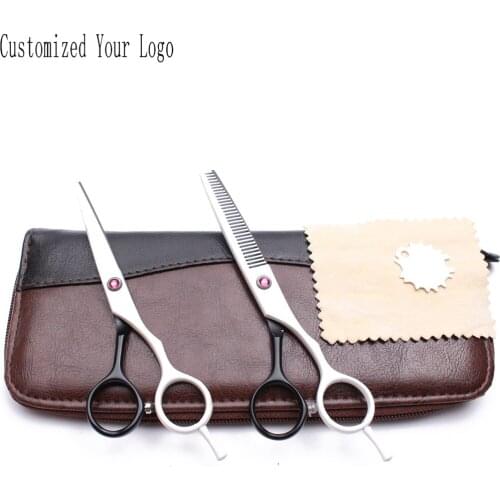 5.5" Engrave Logo White&Black Stainless Straight Scissors Thinning Shears Animal Shears Pet Scissors Dog Grooming Scissors C1013