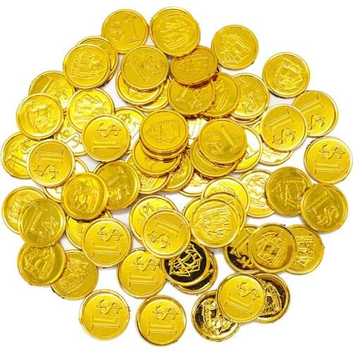 100x Plastic Gold Coins Pirate Treasure Play Money Kids Birthday Party Favor