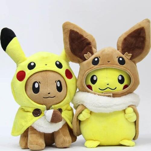 28-30cm Animals Pikachu Cosplay Eevee Plush Stuffed Dolls Eevee Cosplay Pikachu Toys Kids Gift Free Shipping
