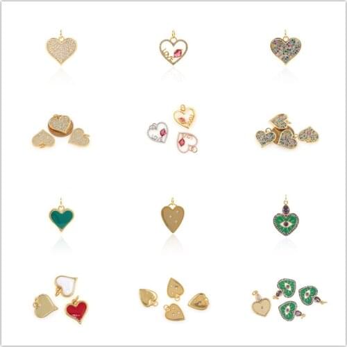 Colorful CZ Jewelry Making Cute Love Shape Design Charm Mutil-styles Hearts Pendant Charms for Earrings Necklace Bracelet Copper