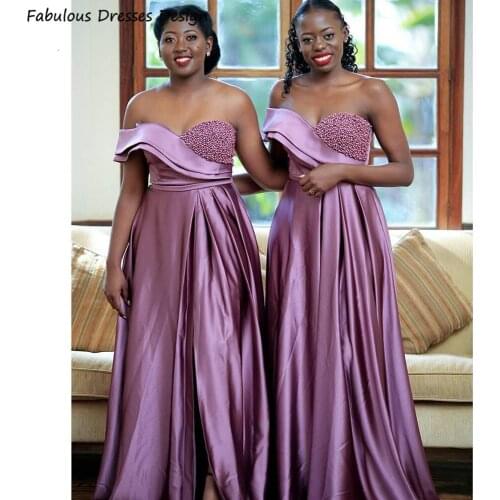 Dusty Rose Long A Line Bridesmaid Dresses With Split One Shoulder Sweetheart Neck Beaded Bridal Party Dress For Women Prom Gown