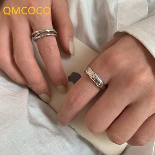 QMCOCO 925 Simple Silver Rings Trend Hip-Hop Vintage Multilayer Line Geometry Ring Party Jewelry For Woman Gifts