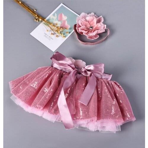 Pink princess Sequin childrens photography clothing newborn shaggy skirt baby rose flower skirt studio photo tutu skirt headban