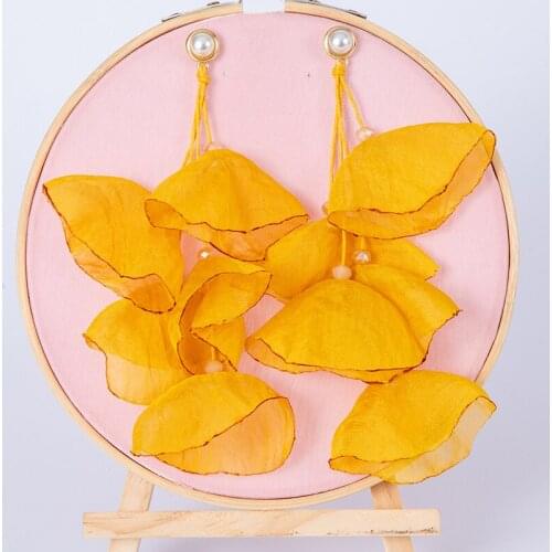 Italy Hoop Earrings Colorful Fabric Flower Peony Rose Metal Earring Handmade Leaf Ear Stud Fabric Artwork Women Earrings Gi