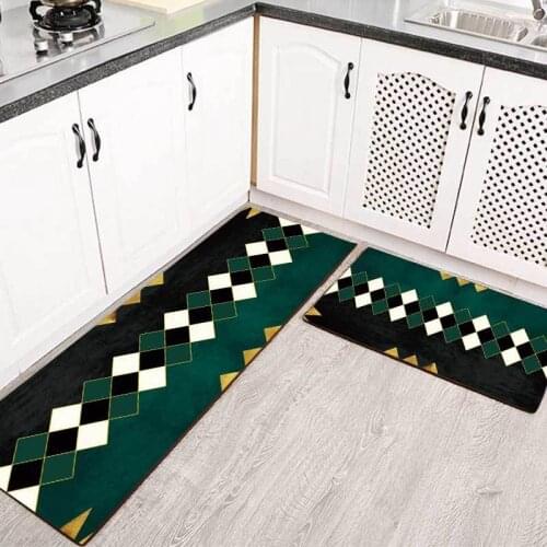 Modern Nordic Style Kitchen Carpets Luxury Geometric Green Living Room Floor Door Mat Non-Slip Bedroom Bedside Area Rugs Blanket