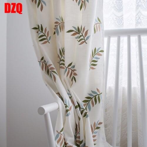 Modern Simple Imitation Cotton Bamboo Cloth Embroidered Window Screen Curtains for Living Dining Room Bedroom