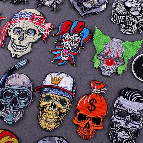 Skull/Punk Patch Thermoadhesive Embroidery Patch Iron On Patches For Clothes Embroidered Patches For Clothing Applique Badge DIY