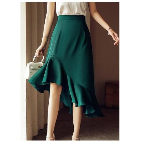 Summer new Satin High Waist midi Skirts Women Asymmetry Retro Party Outfits Streetwear Mermaid skirt a-line Hip skirt