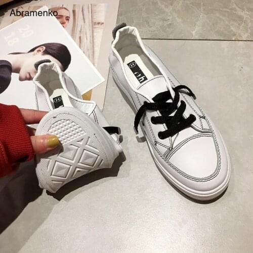 Sneaker Women Platform Shoes White Casual Breathable Flats Fashion Lace-Up Vulcanized White Shoes For Women Leather Size 35-40