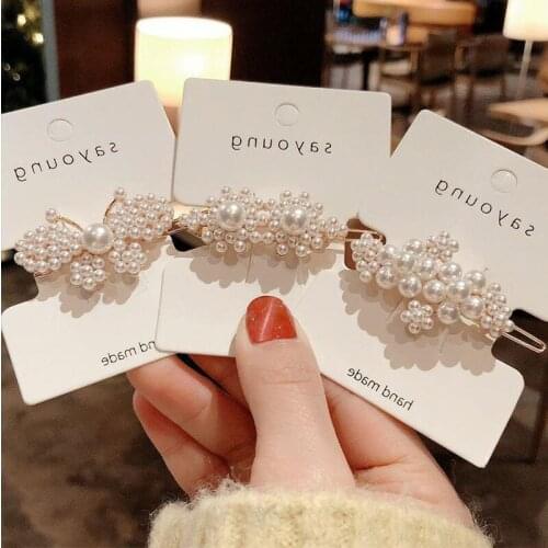 Q Pearl Clip Fashion Hairpin 1Pcs Lady Hair Accessories Geometric Edge Artificial Pearls Snap Barrettes Hairpins 5.5CM