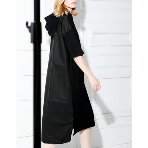 Cotton polyester spliced women summer new fashion hooded long dress EU size one&over