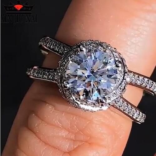 Cute Fashion Female Big Round Ring Crystal Zircon Stone Ring 925 Silver Wedding Jewelry Promise Engagement Rings For Women