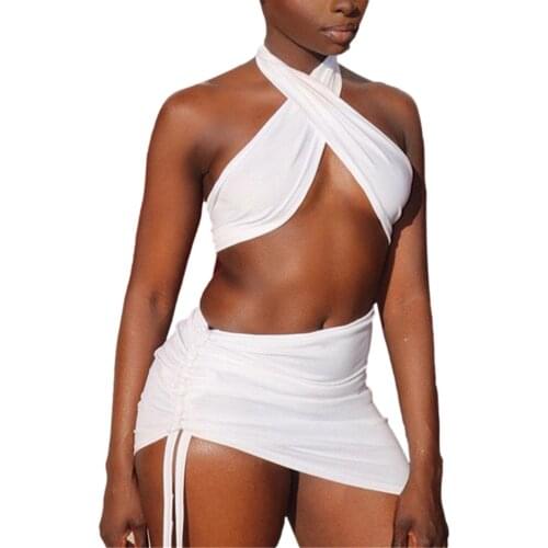 Women Sexy Hollow Bandage Cross Halter Dress Fashion Slim Sleeveless Clothing Street Lady Trend Mini Dresses 2021 New