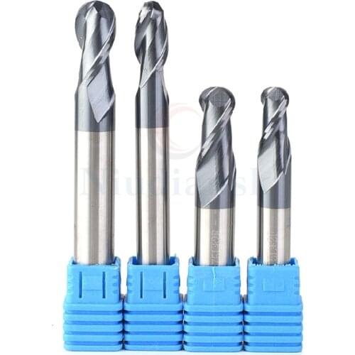 1pc HRC45 CNC lathe milling tool Tungsten steel alloy Ball Nose End Mill Black coated 2-flute end mill Lengthened milling cutter