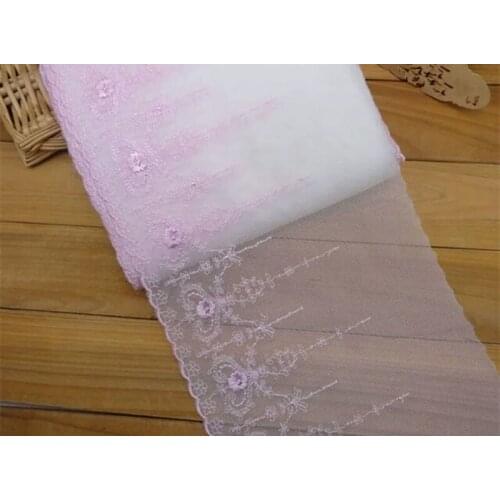 10Yards Light Pink Mesh Net Embroidery Lace Trim Wedding Dress Ribbon Decoration Sewing Craft 19cm Width