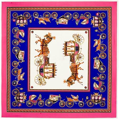 100cm*100cm Women Carriage Printed Carriage Scarves Silk Square Shawl Spring Summer Scarf Wraps Female Painting Classic Scarfs