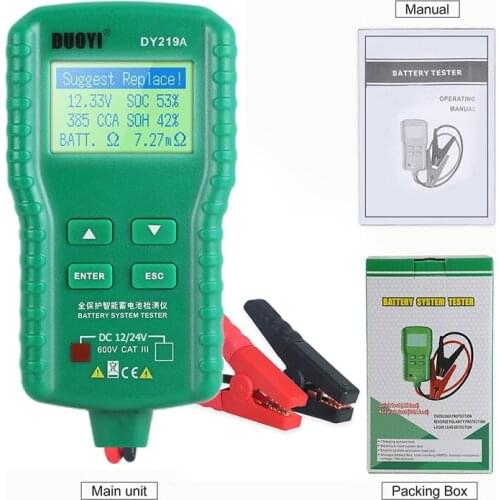 DUOYI DY219 12V Car Battery Charger Tester Digital Automotive AH 2000CCA Voltage Battery Test Load Analyzer Diagnostic Tools