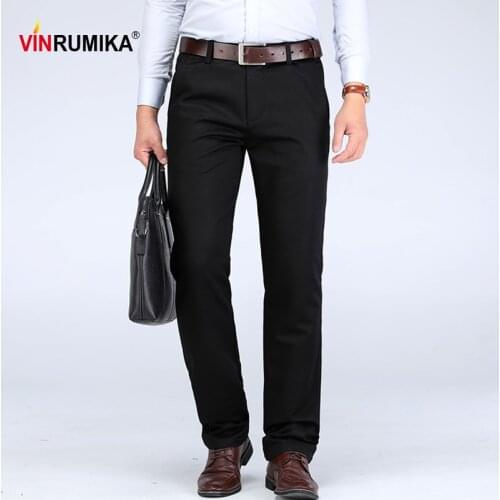 2020 Spring middle aged mens business casual brand straight pant autumn man tencel cotton pants large Size black long trousers