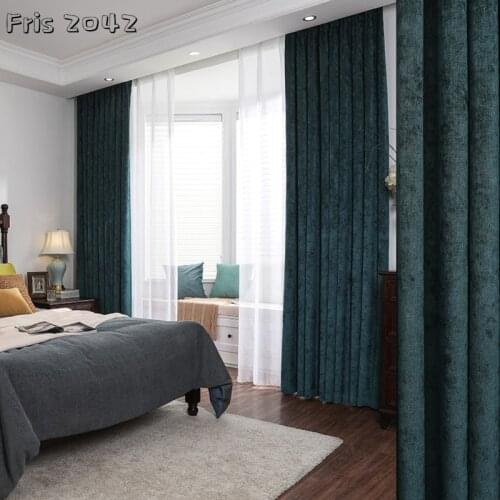 2021 Nordic Modern Minimalist Chenille Pure Color Curtains Finished Custom Curtains for Living Dining Room Bedroom