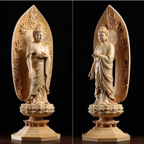 42CM 3PCS Western Three Buddha Wood Statue Home Decor Figure Sculpture Budda Carving Real Wood Decoration Gifts