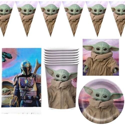 51pcs/lot Cute Alien Theme Plates Cups Baby Shower Decorations Hanging Banner Tablecloth Happy Birthday Party Flags Napkins
