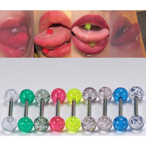 9Pcs/Lot Barbell Tongue Rings Surgical Stainless Steel Tongue Piercing Nipple Ring Women Sexy Body Piercings Jewelry 14G