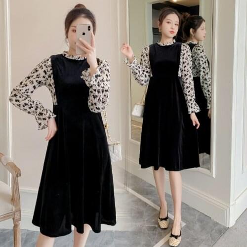 9193# 2021 Spring Korean Fashion Patchwork Maternity Party Dress Elegant Slim A Line Clothes for Pregnant Women Pregnancy