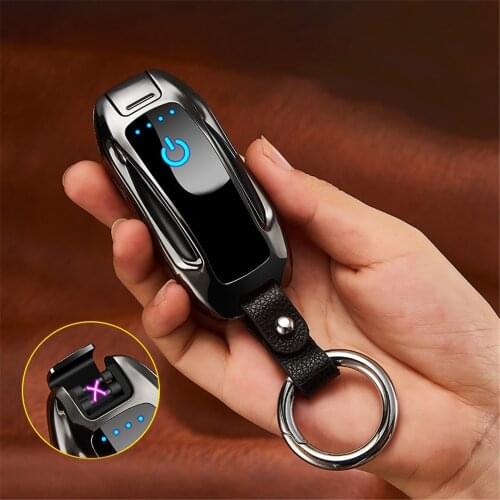 Car shape Keychain lighter windproof Plasma Dual Arc Electronic usb Portable Charging Lighter Creative Roadster Men Smoking Gift