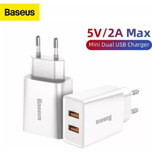Baseus Mini Dual USB Charger EU Plug Adapter Wall Fast Charger For iPhone11 Xs Quick Charge Portable Mobile Phone Travel Charger
