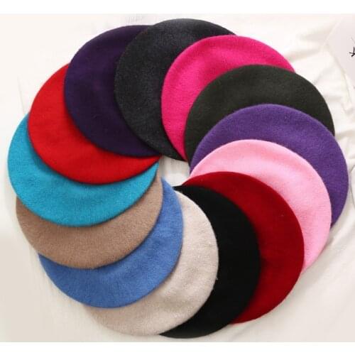 Vintage Beret Hat Women French Fashion Warm Wool Girls Beanies Berets Painter Hats Winter Solid Color Elegant Ladies Bonnet Caps