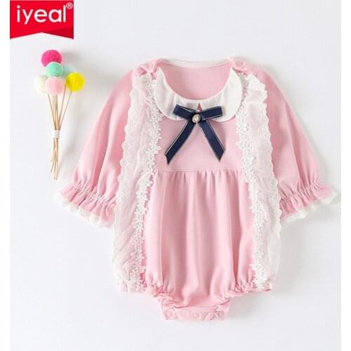 IYEAL Newborn England Style Baby Girls Bodysuits Peter Pan Collar Kids Baptism Bodysuit Infant Baby Christening Clothes 0-18M
