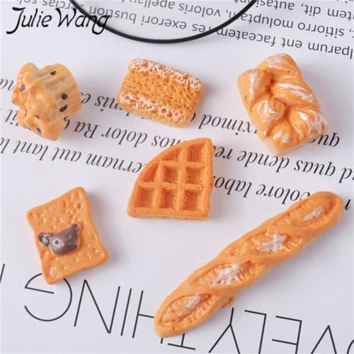 Julie Wang 20PCS Resin Bread Cake Biscuit Charms Mixed Artificial Food Slime Jewelry Making Accessory Table Decoration Props