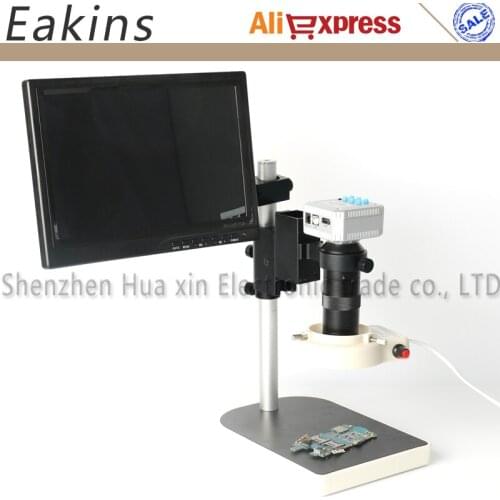 16MP HDMI USB Digital Industry Video Microscope Camera TF Card Video+100X C-mount Lens+56 LED Light+Stand+10.1" IPS Monitor