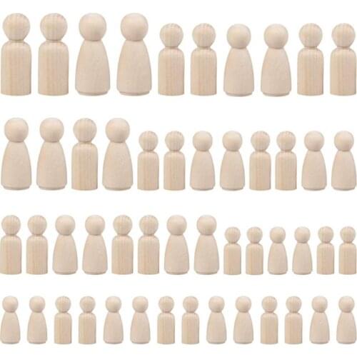 50pcs Wooden Peg Dolls Unfinished People Natural Wood Shapes Figures Decorative Doll Bodies for Painting DIY Craft Art Projects