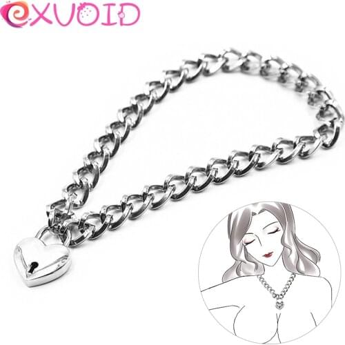 EXVOID Metal Neck Collar Stainless Steel Neck Ring Sex Toy For Women Men Flirting Heart Lock BDSM Bondage Slave Restraint