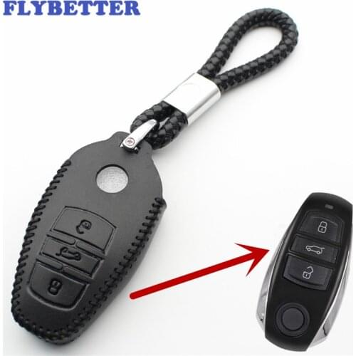 FLYBETTER Genuine Leather 3Button Smart Remote Key Case Cover For VW Touareg L151