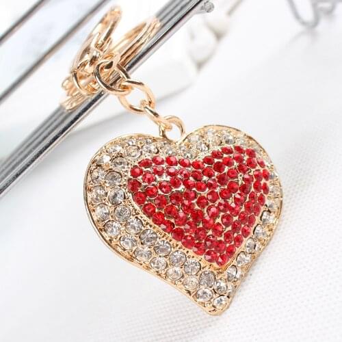 Hot Fashion Love Heart Red Crystal Charm Pendant Purse Bag Car Key Ring Chain Wedding Party Jewelry Creative Gift