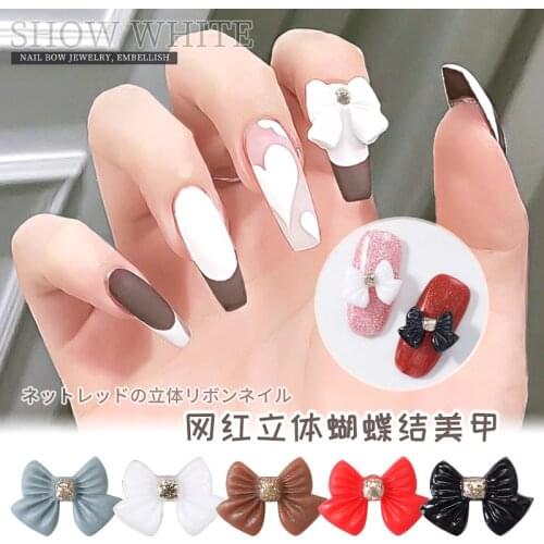 Hot Nail Art Decoration 3D Red Black White Blue Bowknot Ribbon Nail Accessories Japanese Korean Style Bow Manicure Decorations