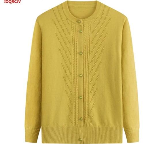 Cardigan Sweater Female Coats 2021 Autumn Middle Age Women Plus Size 4XL knitted Shirt Fashion Sweater Casual Kintting Tops 1671