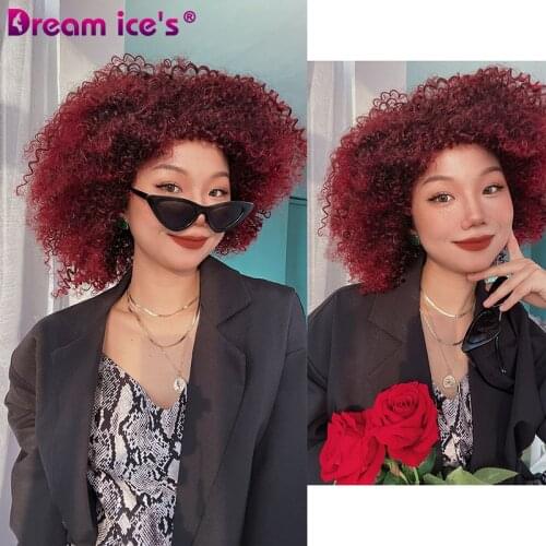 Short Afro Kinky Curly Wigs With Bangs For Black Women Blonde Mixed Brown Synthetic Cosplay African Wigs Daily Use Dream Ice