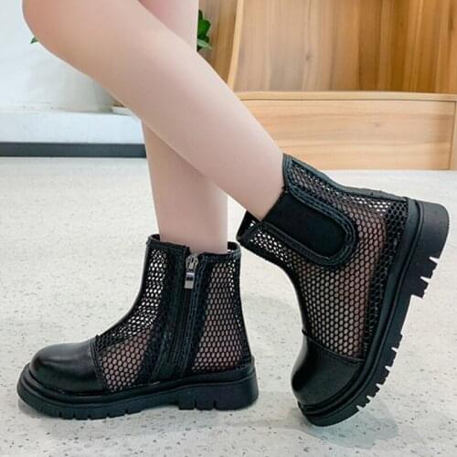 Girls summer boots children mesh breathable Martin boots princess high-heeled short boots 2021 new style hollow mesh boots