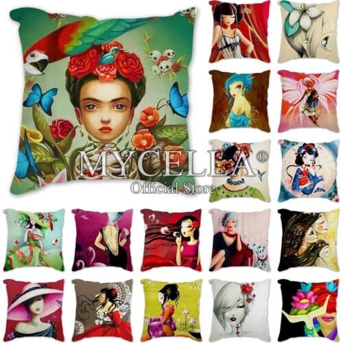 Oil Paintings Butterfly girl Cushion Cover Sofa Chair Cartoon Beauty Printed Pillows Cushion Covers Home Decoration Pillowcase
