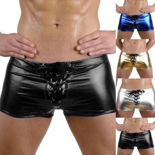 Fashion Club Mens Lace Up Patent Leather Boxers Underwear Underpants Shorts